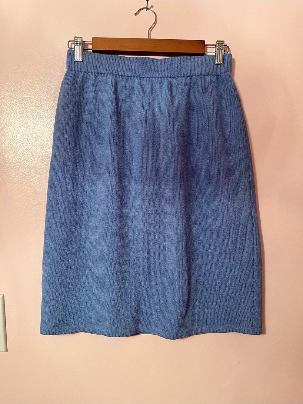 St. John Dusty Blue Knit Midi Skirt